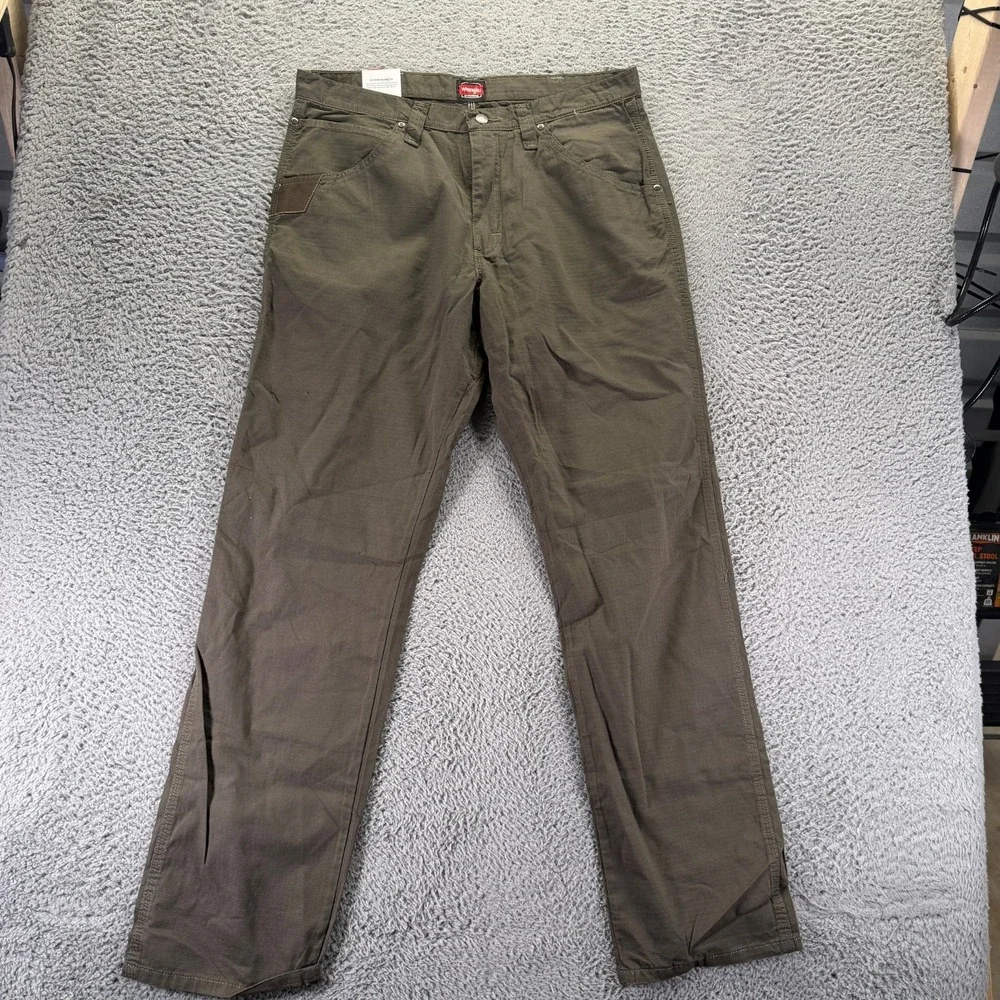 Wrangler Pant Mens 34x34 Green Cotton Ripstop Khakis Straight Utility Technician